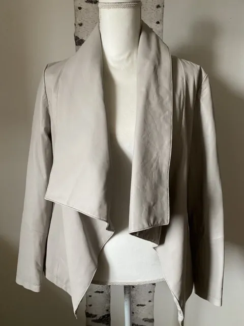 DKNY  Pure DKNY Lamb Draped Leather Waterfall Open Jacket Size S Gray $695