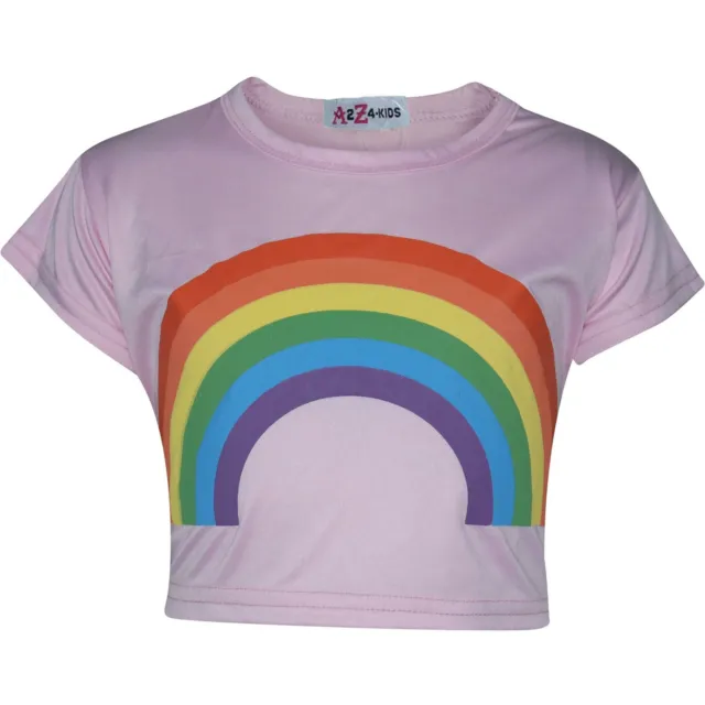 T-shirt top per ragazze bambini stampa arcobaleno rosa Fahsion alla moda top 5-13 anni