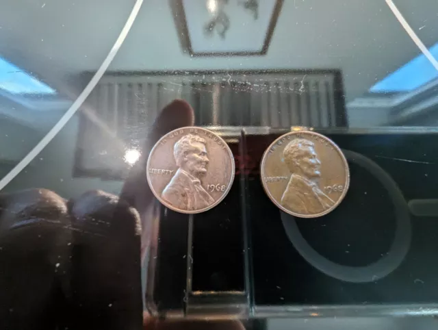 1968 Lincoln Penny with Error on Top Rim and "L" in Liberty on Edge PAIR 2x