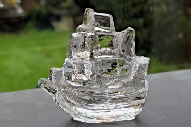 Vintage Uno Westerberg Pukeberg Sweden Crystal Art Glass Crystal Ship Galleon