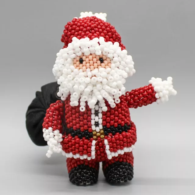 NATIVE AMERICAN BEADWORK-ZUNI BEADED SANTA WITH BAG by RONDA DOSEDO-ZUNI