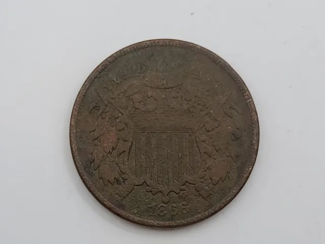 1866 US 2 Cents Coin - Union Shield - KM# 94