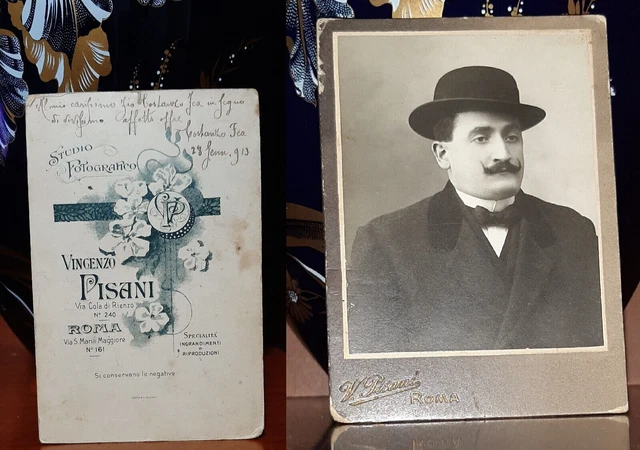 Costanzo Fea-Foto Storica-Sali D'argento-Autografo-Dedica-1913-Pisani-Roma-World