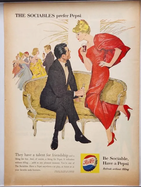 1960 Pepsi Cola The Sociables Prefer ....Vintage Print Color Ad