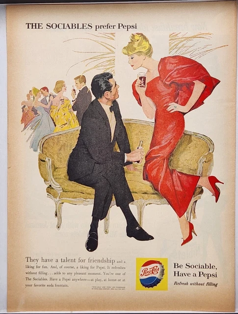 1960 Pepsi Cola The Sociables Prefer ....Vintage Print Color Ad