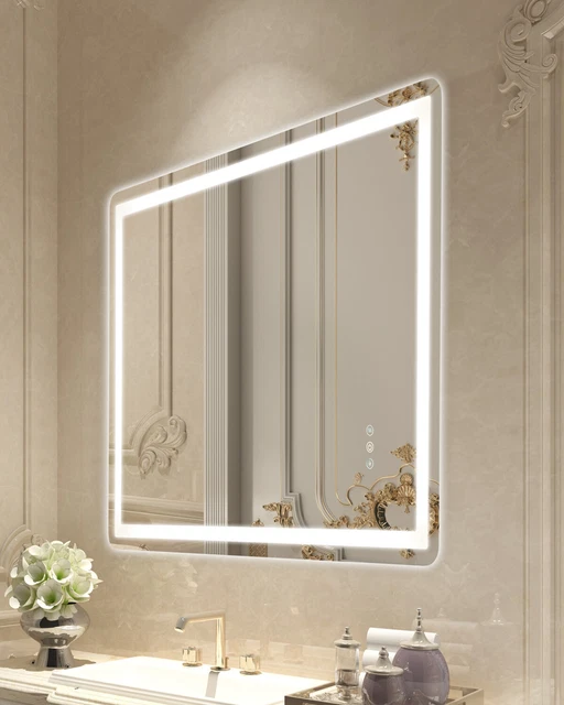 Miroir De Salle De Bain Avec LED - 60 X 45 Cm, éclairage Réglable 3 Couleurs, Anti-buée, étanche IP54, Interrupteur Tactile - 5
