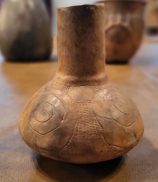 NICE Solid Ripley Engraved Caddo Compound Bottle Ancient American Indian Pottery