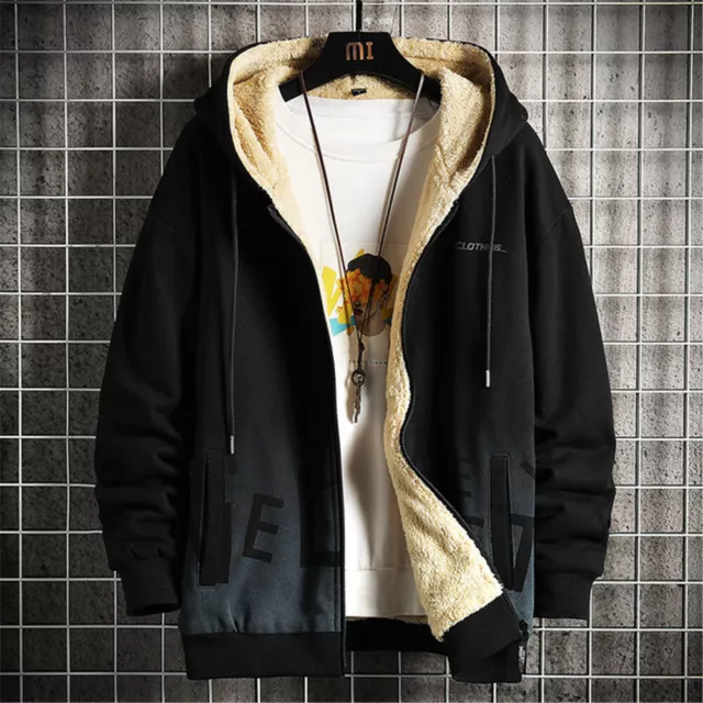 Thick Coat Men Winter Warm Fleece Hoodie Zip Up Jacket Lined Sherpa Outwear 4XL