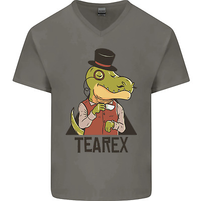 TeaRex Funny T-Rex Dinosaur Tea Drinker Mens V-Neck Cotton T-Shirt
