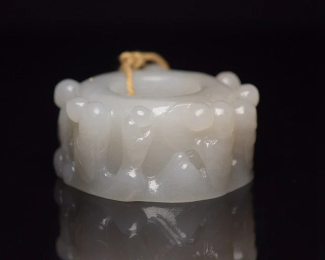 Chinese Natural Hetian Jade Handcarved Exquisite Pattern Rings 13649