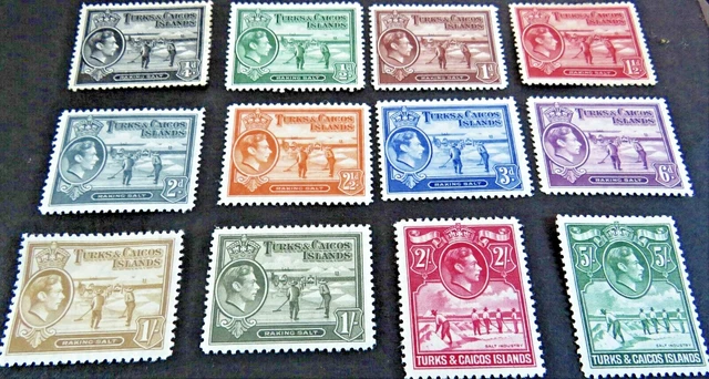 Turks & Caicos Stamps George VI - 1938 - 13 Stamps - SG: 174/204 Mint