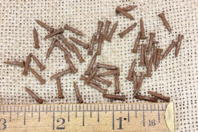 Old Wire Clinching Shoe Nails 50 Tacks Pins 3/8” Brads Vintage Antique Rusty