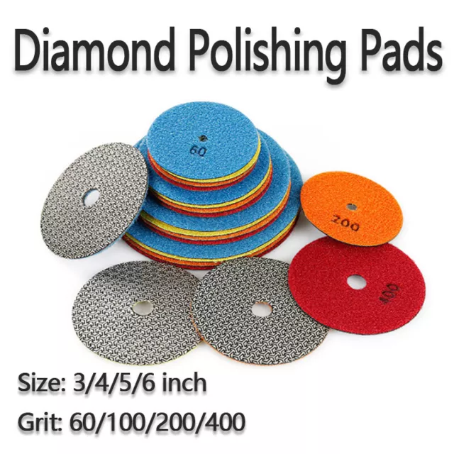 3/4/5/6inch 60/100/200/400# Dry Diamond Polishing Pad Hook and Loop Backing Pad