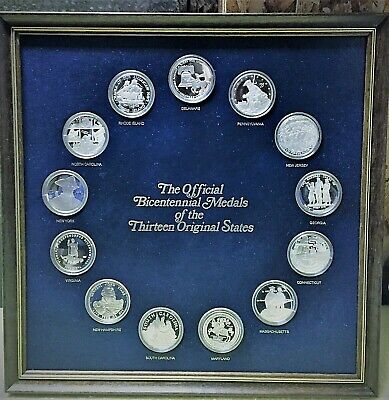 Franklin Mint Official Bicentennial Medals Of Original 13 States .925 Ss Coins