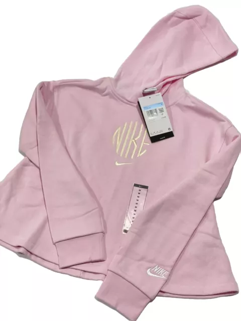 Nike Girls Sportswear French Terry Hoodie in Pink Foam, US Size M New With Tag