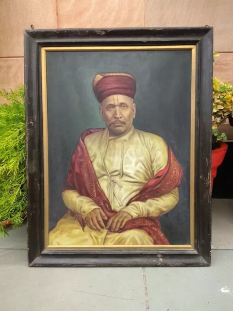 Großes Vintage India Maharahtrian Man Portrait realistisches feines...