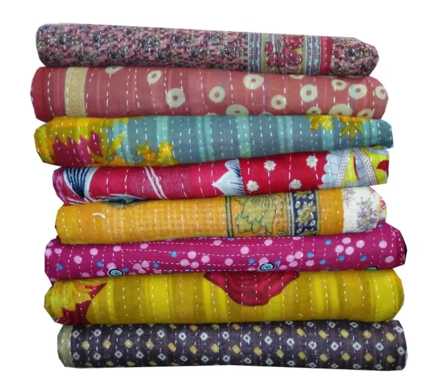 Wholesale Lot Of 10 Pc Indian Vintage Kantha Quilt Handmade Throw Reversible