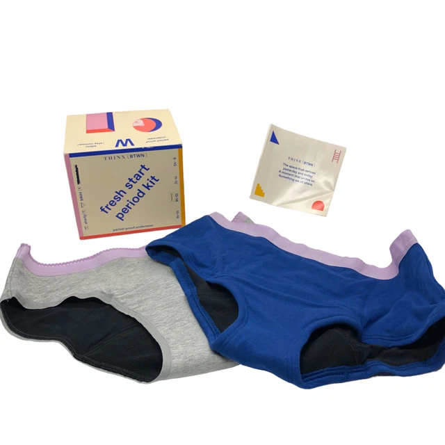 2 Thinx BTWN Teen Girls 13-14 Cotton Period Bikini Shorty Panties Gray Blue NEW