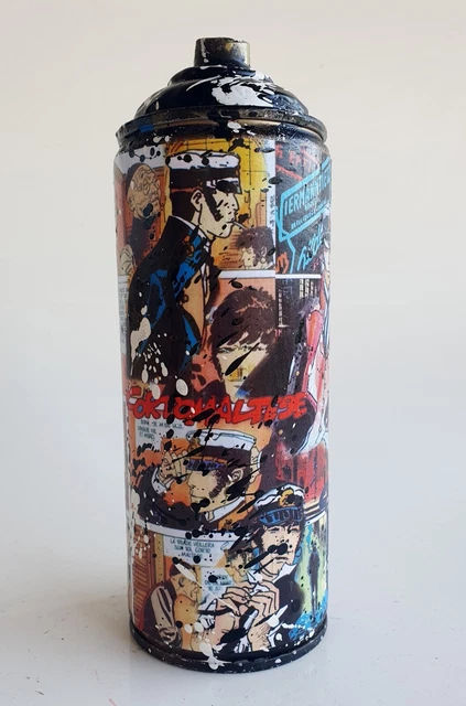 Bombe Aérosol SPACO Signée, œuvre Pop Art STREET ART Peinte à La Main Avec Tintin Et Milou