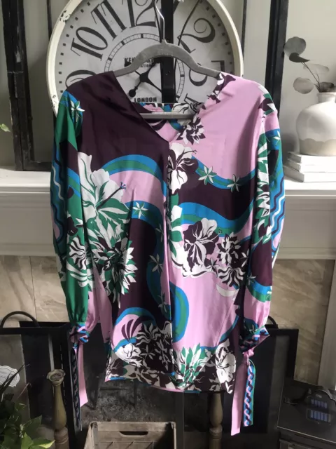 EMILIO PUCCI WOMEN'S colorful floral silk blouse top long sleeve v neck ...