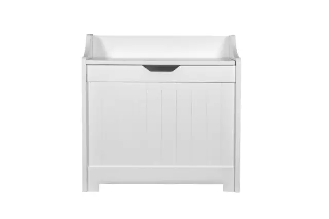 White Laundry Box Wooden Bathroom Storage Basket Linen Clothes Chest Christow