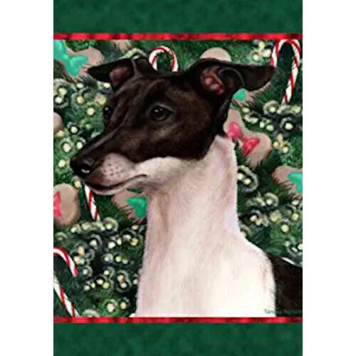Christmas Holiday Garden Flag - Black and White Italian Greyhound 144301