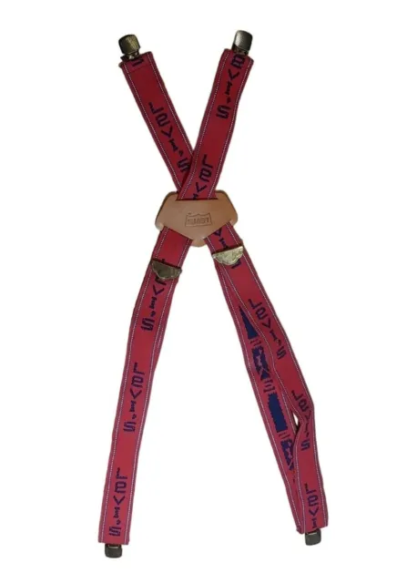 Vtg Levi's Red Elastic Suspenders Adjustable Logo Metal Clips Western Grunge