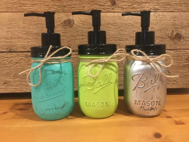 Painted Mason Jar Soap Dispenser Loation Pump Vase Tooth Brush Holder