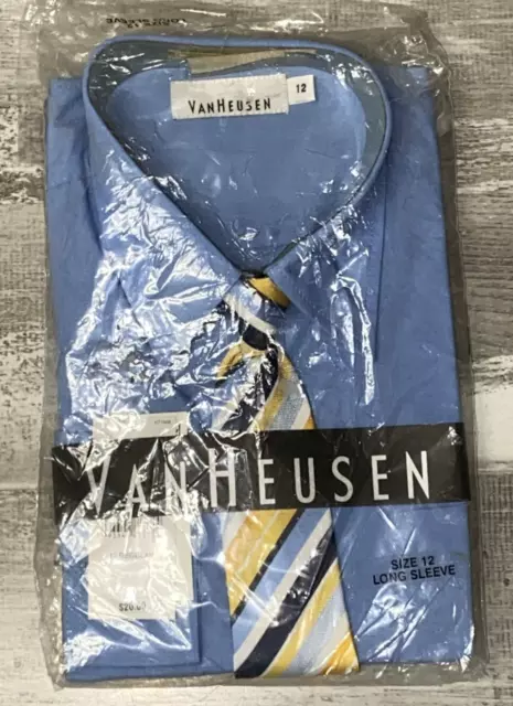 VAN HEUSEN BOYS Dress Shirt with Tie size 12 Regular Long Sleeve ...