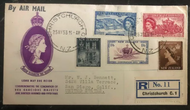 1953 Christchurch New Zealand First Day Cover QE II Queen Elizabeth coronation B