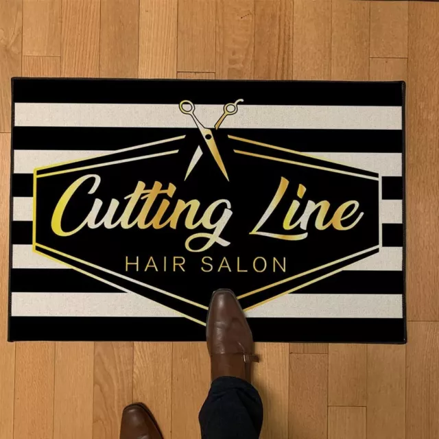 Custom Hair Salon Doormat, 24” x 36”, Striped Design, Beauty Salon Door Mat