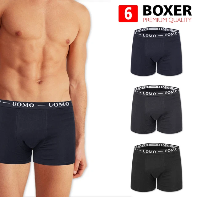 6 Pezzi Boxer Uomo Mutande Cotone Elasticizzato Intimo Nero Grigio Blu VEQUE