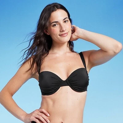 Women's Lightly Lined Shirred Underwire Bikini Top - Shade & Shore Black 32B