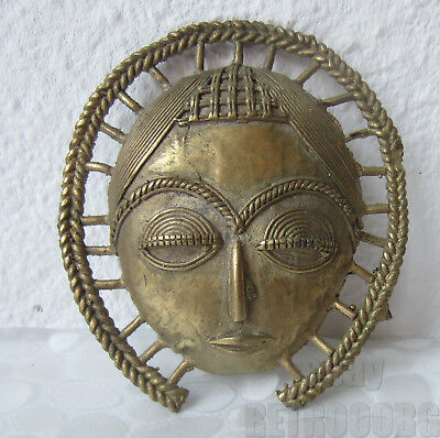 antique bronze  / brass / metal  ornate mask /  face