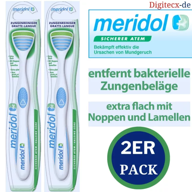 2x Meridol Zungenreiniger Zungenschaber Zungenbürste Dental gegen Zungenbeläge