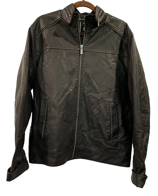 Fried Denim Est. 2015 NYC Large Black Faux Leather Jacket Bomber Motorcycle