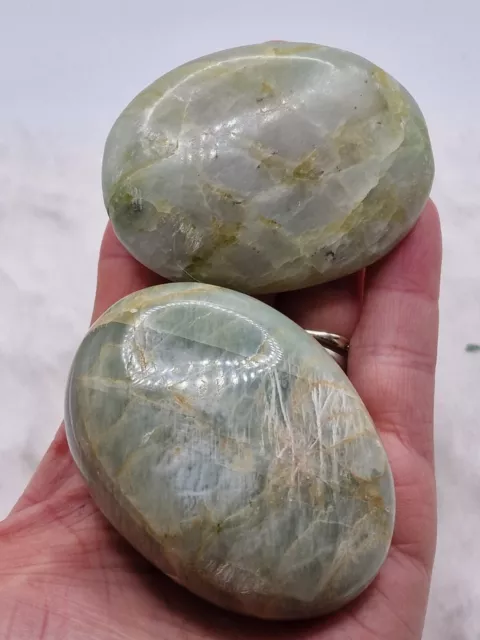 Joblot Bundle X2 Green Moonstone Palm Stones Gemstone Tower Point Crystal