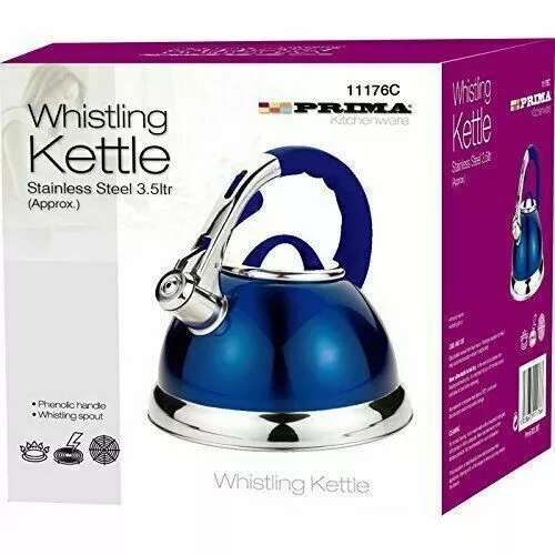 3.5 Litre Stainless Steel Whistling Kettle Gas Electric & Induction Hobs - Blue