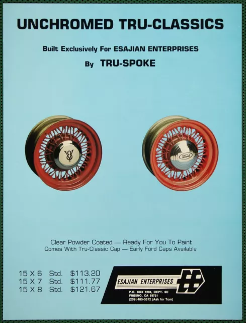 Esajian Tru-Spoke Unchromed Tru-Classic Spoke Wheels Vintage Print Ad 1981