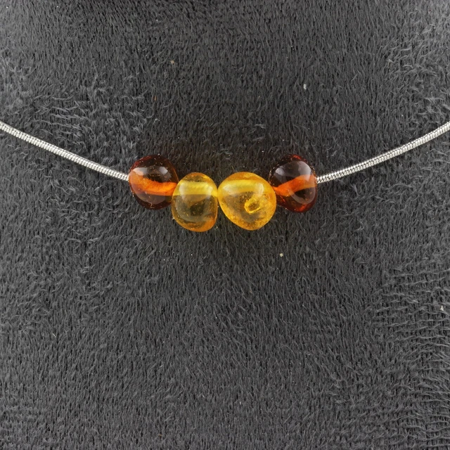 Collier Perles Lave 8 Mm Et Ambre De La Baltique – Chaîne Acier Inox