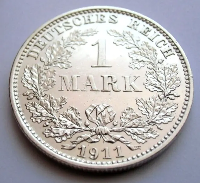(312)Rare Germany Empire 1 Mark Silver Coin 1911 E -  0.900 Silver
