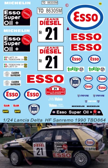1/24 Decals X Lancia Delta HF 16V Rally Sanremo 1990 Esso Grifone Decal TBD864