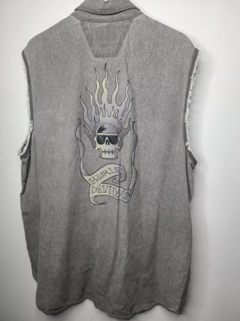 Harley-Davidson Flaming Skull Head Button Up Vest Shirt  Mens XLarge 2004