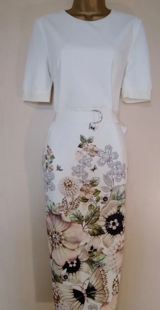 Ted Baker Layli Gem Gardens Tailored Ivory Bodycon Dress Size 3 ( 12)