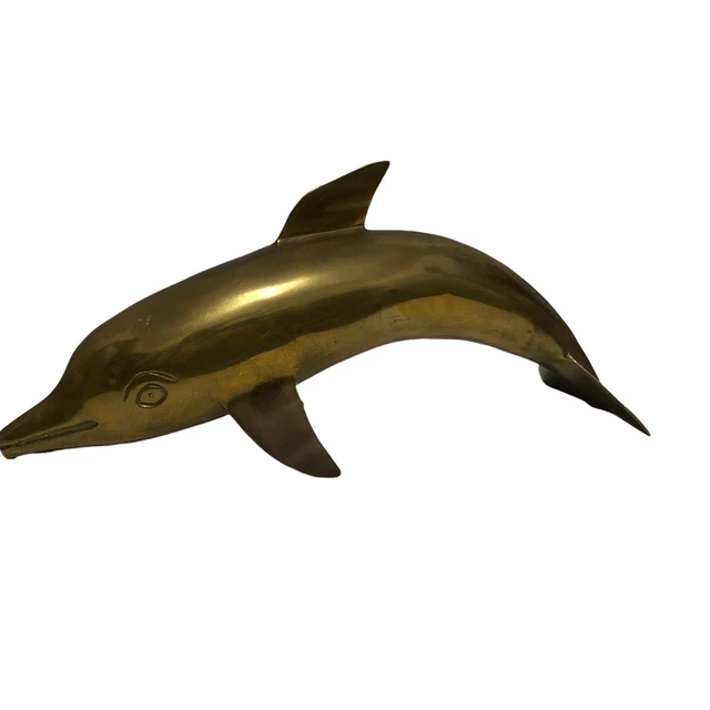 Dolphin Solid Brass 10" Mid Century Modern 70's Home Decor Cottage Minimalist