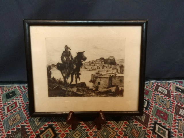 W. M. Allison (1880-1964) TAOS HUNTER Etching Pueblo Native American Antique