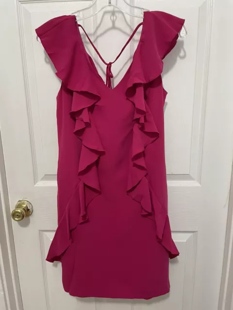 Trina Turk Womens Hot  Pink Ruffled Neckline Dress Sz Small NWT