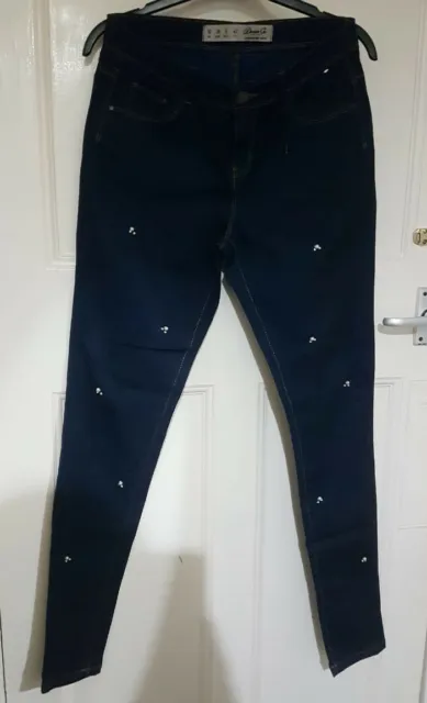 Jeans skinny femme bleu foncé Royaume-Uni 10 perles à faire soi-même détails neufs 2