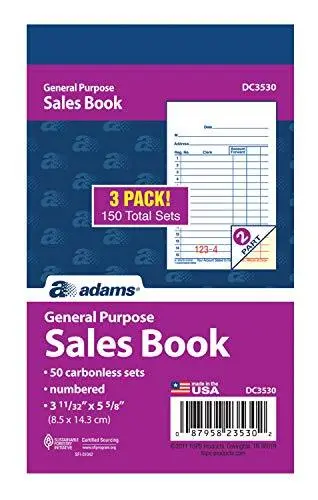 Adams General Purpose Sales Book 2-Part Carbonless White/Canary 3-11/32 x 5-5...