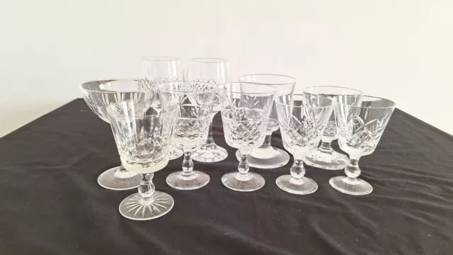 Mixed Collection Of 10 Glass / Crystal Cut Glass Cups & Glasses